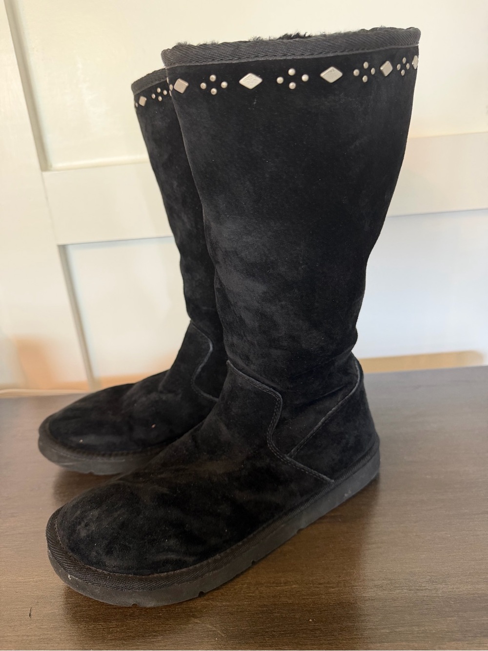 UGG Black Suede Studded Mid-Calf Boots - Picture 6 of 14